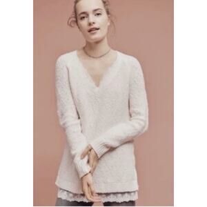 Anthropologie Knitted & Knotted Ivory Lace Betten Knit Sweater Size Extra Small